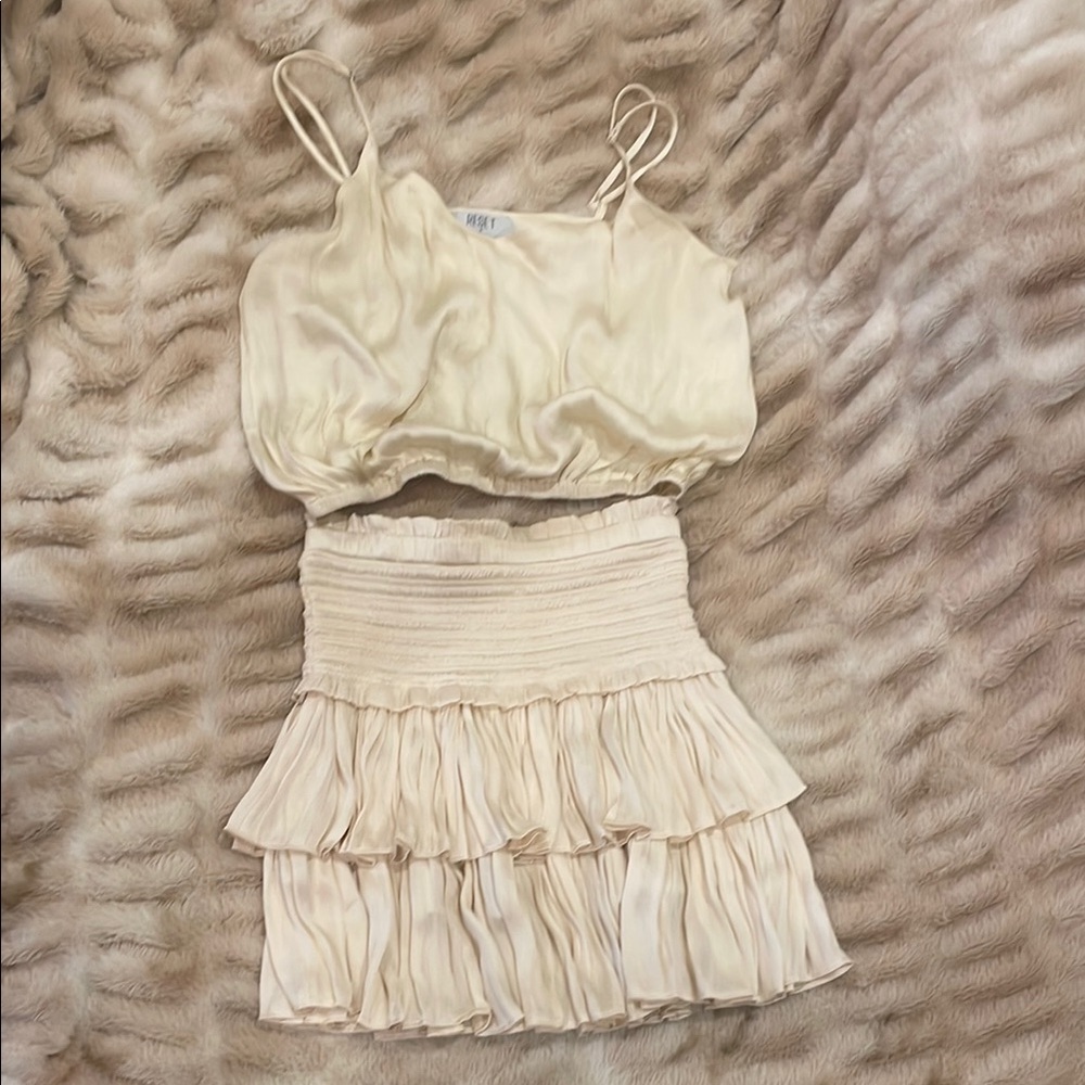 Elegant Cream Ruffled Skirt and Top Set